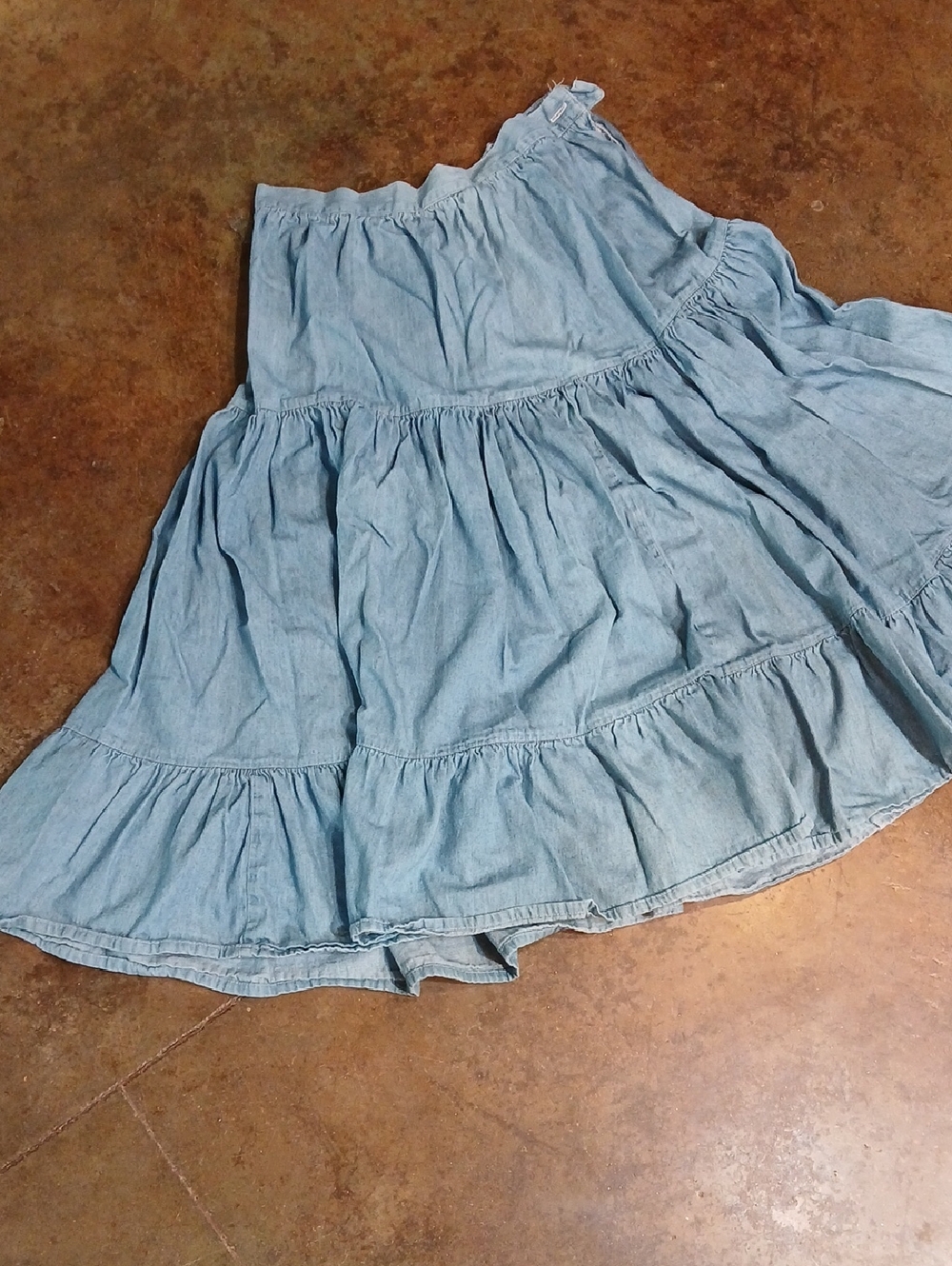 Light Blue Tiered Midi Skirt denim